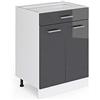 Vicco Mobiletto base per cucina R-Line, Antracite lucido, 60 cm con cassetto, senza piano di lavoro, per la libera combinazione all'interno di sistemi cucina modulari