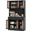 KOMFOTTEU Credenza Alta da Cucina con Stazione di Ricarica, Armadio Dispensa con 2 Cassetti e Ante, Mobile Buffet con Ripiani Regolabili, per Sala da Pranzo, Soggiorno, 100 x 40 x 180 cm (Nero)