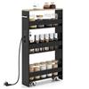 KOMFOTTEU Carrello Portaoggetti a 4 Ripiani con Ruote Rirevoli a 360°, Carrellino Scorrevole con Maniglia Slim, da Bagno, Cucina, Lavanderia, 47,5 x 13 x 80,5 cm (Nero e Naturale, Con Presa)