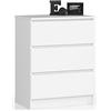 Home Collective Cassettiera con tre cassetti alta 77 cm e larga 60 cm, soggiorno, camera da letto, corridoio, armadio, credenza, credenza, molto spazio per riporre gli oggetti, bianco