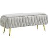 IlGruppone Panca Imbottita Divanetto In Velluto Contenitore Pouf Grande XXL PortaOggetti Intrecciato Panca Sgabello A Pie Di Letto Con Gambe In Metallo Dorato Cassapanca Ingresso Legno Massello Panchina - Grigio