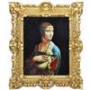 Idea Casa Stampa su Carta Telata Quadro Leonardo da Vinci Dama con Ermellino con Cornice in Stile Barocco 45X37cm (Oro)