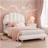 JiaOyu Letto Singolo 90 x 200 cm, letto per bambini rivestito con rete a doghe per ragazze, letto imbottito per adolescenti con testiera regolabile per camera dei bambini, senza materasso (beige +