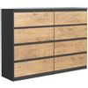 3E 3xE living.com Cassettiera, credenza con 8 cassetti Antracite e Rovere lancelot, 120 x 101 x 39 cm