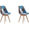 HJhomeheart Set di 2 Sedie da Pranzo in Tessuto Patchwork con Cuscino del Sedile e Gambe in Legno Massello per Sala da Pranzo, Soggiorno, Cucina, ecc. (Blu patchwork)