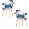 Uderkiny Sedia patchwork scandinava, Set di 2 sedie per sala da pranzo, Poltrona dal design moderno, Schienale in lino, Gambe in legno(Blu,2)