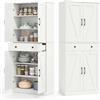 KOMFOTTEU Credenza Alta da Cucina in Legno, 2 Armadi con Ante e 1 Cassetto, Mobile Buffet con 3 Ripiani Regolabili, Mobiletto Multiuso per Soggiorno, Sala da Pranzo, 77x39x183cm(In 2 Pacchi) (Bianco)