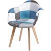 BUYBUY Poltroncina Serie Picasso in PP con Seduta in Spugna Ricoperta in Stoffa Stile Patchwork, Piedi in Faggio e Metallo, Colori Freddi