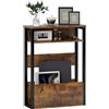 HOMCOM Tavolino da Soggiorno in Stile Industriale con 2 Ripiani Portaoggetti, Tavolino Laterale in Legno e Metallo, 46x18x58.5 cm, Marrone Rustico