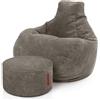 Green Bean© Beanbag con sgabello in velluto a coste - Beanbag per il soggiorno, la camera da letto, sedia a sacco per adulti grigio scuro - circa 230L di riempimento 90x80x80 e 45x25