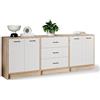MeblePitus.pl MeblePitus Credenza Bianca 210 cm Rovere Sonoma MP2 - Credenza per Soggiorno, Camera da Letto e Corridoio - 2 Cassettiere con Ante, Collegate ad una Cassettiera con 3 Cassetti - Madia, Credenze…