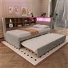 Oxtao Letto imbottito Daybed 90x200cm, Divano letto con letto estraibile, Letto singolo con luci LED, Prese e scomparti, Divano letto multifunzionale, Telaio del letto, Flanella (Grigio chiaro