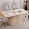 BenyLed Tavolo da Pranzo Rettangolare per 4-6 Persone - 160 x 90 x 75 cm - Piano in MDF con Finitura Travertino - Tavolo da Cucina Moderno con Base Ovale Elegante, Giallo Chiaro
