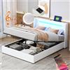 Autheria Letto Matrimoniale 140x200 cm Con Contenitore, LED, USB e Bluetooth - Testiera e Vano Portaoggetti, Rete a Doghe - Una Piazza e Mezza