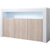 MB Muebles Bonitos, Credenza Stile Moderno Aker, Melamina Lucida e Opaca, Bianco e Sonoma, 155x91.5x37cm