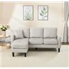 Kebnor Divano angolare a forma di L con chaise longue - Divano a 3 posti, 166 x 118 x 77 cm, tessuto in lino di cotone traspirante, gambe in plastica, Perfetto per spazi più piccoli