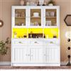 Oxtao armadio da cucina 140 × 40 × 175 cm, credenza con illuminazione a LED e ripiani regolabili, colore variabile (bianco-A)