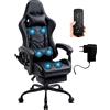 Delman Gaming Sedia Racing Sedia da ufficio Sedia per computer Funzione massaggio con 6 punti di vibrazione Sedia di sterzo Pelle sintetica Poggiapiedi Ergonomico 12-0037 (Black)