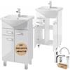 Deftrans Lavabo con mobiletto in piedi, set di mobili da bagno, 85 x 50 x 30 cm, bianco lucido, mobiletto con lavabo e rubinetto, ideale per piccoli bagni e WC degli ospiti