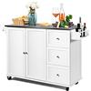 KOMFOTTEU Isola da cucina mobile con piano di lavoro in acciaio inox, carrello da cucina con 3 cassetti e portasciugamani e ripiano regolabile, mobile da cucina su ruote, carrello da cucina 135 x 45,5