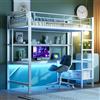 Huayz Letto a soppalco in metallo, 90 x 200 cm, con USB e presa, con luci a LED, per bambini, ragazzi e adulti, letto a castello con scrivania e scaffale, senza materasso