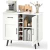 COSTWAY Credenza Buffett da Cucina con 6 Cubi Porta Bottiglie di Vino, Mobile da Cucina con Cassetto, 2 Ante e 2 Ripiani Regolabili, Armadio in Legno Salvaspazio per Soggiorno, 90 x 40 x 79 cm, Bianco