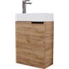 Planetmöbel Mobile bagno sottolavabo 40 cm con rubinetto cromata, mobiletto bagno con lavabo per bagni piccoli, WC ospiti, rovere dorato