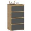 AKORD | Cassettiera a 4 Cassetti | Credenza Alta | Moderna Mobiletto per Soggiorno Sala da Pranzo Camera da Letto | Armadio Cameretta | 35x40x74 cm | Rovere Artisan & Grigio Grafite Frontale