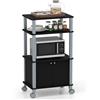 COSTWAY Scaffale da Cucina per Microonde Carrello, con Ruote e 2 Ante, Multifunzionale e Movimento Flessibile, 60x40x98 cm MDF, plastica (Nero)