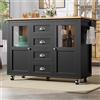 Rosebibi Armadio da cucina, armadio a buffet, 120 x 73 (45) x 93 cm, carrello da cucina estraibile con ruote, porta asciugamani, portaspezie, ripiani regolabili, due porte, quattro cassetti (nero)