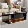 DADEA Tavolino Salotto Nero con LED, Tavolo Salotto LED, 1 Cassetti, Tavolino Soggiorno LED Tavolini SalottoLED Tavoli daSalotto con Cassetto Tavolo Soggiorno Rettangolare Nero Moderno, 100×50×35cm