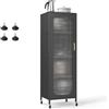 KOMFOTTEU Armadietto da cucina con rotelle, 5 ripiani a buffet con ripiani regolabili, Mobile alto con anta trasparente, armadio multiuso per sala da pranzo, soggiorno, 45 x 40 x 141 cm (nero)