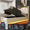Autheria Letto Singolo con Contenitore 90x200 cm LED USB Type C APP, Imbottito con Testiera e Vano Portaoggetti, Rete a Doghe