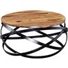 FineBuy Tavolino Da Caffè Legno Massello Sheesham Metallo Nero 60 x 30 x 60 cm | Tavolo Soggiorno Tondo | Divano Tavolo Industriale | Tavolino Prodotto Naturale Disegno