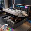 Autheria Letto Matrimoniale 140x200 cm con LED e USB Type C, una Piazza e Mezza con Testiera e Vano Portaoggetti, con Rete a Doghe e Struttura in Legno
