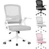 GartistGo Sedia da ufficio ergonomica con braccioli ribaltabili a 90° e schienale in rete traspirante, supporto per sedia in rete regolabile in altezza, per casa/ufficio (grigio)