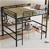 Oxtao Telaio letto in metallo 140 x 200 cm, letto a soppalco con scrivania e due scaffali (nero-A)