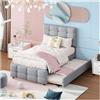 Wyibwy Letto imbottito 90 x 200 cm, letto per bambini estensibile, testata regolabile, rivestimento in lino delicato sulla pelle, letto singolo piatto, letto per bambini, letto per giovani, (Grigio)