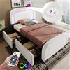 Autheria Letto Singolo con Contenitore 90x200 cm con LED e USB Type C, Letto imbottito con Testiera e 2 Cassetti, Letto Contenitore con rete a doghe, Struttura Letto Singolo