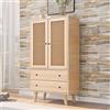 Sweiko Cassettiera con 2 ante e 2 cassetti, in rattan, con cassetto, credenza, cassettiera in legno, multiuso, per corridoio, camera da letto, soggiorno, sala da pranzo