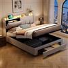 BEIJIALY Letto matrimoniale imbottito 160 x 200 cm - Luce LED, Rete con Doghe, Letto Cassapanta, Letto per 2 persone con contenitore e testata, letto idraulico con contenitore per adulti e adolescenti in