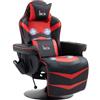 HOMCOM Sedia da Gaming Massaggiante Acciaio 78x80x111.5 cm Nero e Rosso | Reclinabile con Poggiapiedi, Portabicchieri e Cuscino, Sedia Ergonomica in Finta Pelle