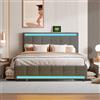 BLSYHDH Letto Matrimoniale 140 x 200 in Legno con Testiera Imbottita LED, Contenitore e 4 Cassetti per 2 Persone (Grigio)