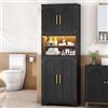 Hzuaneri Mobile Bagno con Luci LED, 4 Ante, mobiletto bagno salvaspazio, mobile alto con spazio aperto, ripiani regolabili, soggiorno, bagno, 30 x 60 x 170 cm, Nero SC68204X