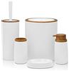 Inbagno Set Bagno Accessori Completo - 5 Pezzi, in plastica Liscia con Dettagli Effetto Legno Serie Blob, Include Dispenser Sapone, portasaponetta, portaspazzolino, portascopino e pattumiera