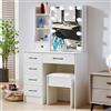 Teousev Toeletta da Trucco con Specchio Scorrevole e Sgabello, Scrivania Make Up Ampia con Luci Dimmerabili e Guida Video, Postazione Trucco con 6 Cassetti e 6 Ripiani, Bianco, 36×80×131 cm, J356