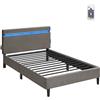 VASAGLE Struttura Letto Matrimoniale in Metallo, 140 x 190 cm, Letto a Doghe con Testiera, con Luci a LED, Porta USB e TYPE-C, Base per Materasso, Moderno, Grigio Scuro RMB802G71
