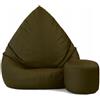 Slevobox Pouf Poltrona Sacco con Poggiapiedi Khaki 112x82x82 cm - Pouf Sacco XXL da Esterno Impermeabile - Pratico e Facile da Trasportare - Bean Bag per Adulti e Bambini - Fodera Lavabile