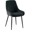 CLP Sedia da pranzo grigia Elmira, imbottita con braccioli, struttura in metallo robusta, rivestimento in velluto facile da pulire Colore:nero;Materiale base:Metallo nero opaco
