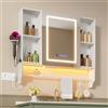 ChromaCasa Specchio Bagno Contenitore con 3 Colori Luce e 2 AC/3 USB, Armadio Specchio Bagno con Deumidificazione con 1 Tocco e Funzione di Memoria con Mensola Regolabile（90x80x16 cm，Bianco）